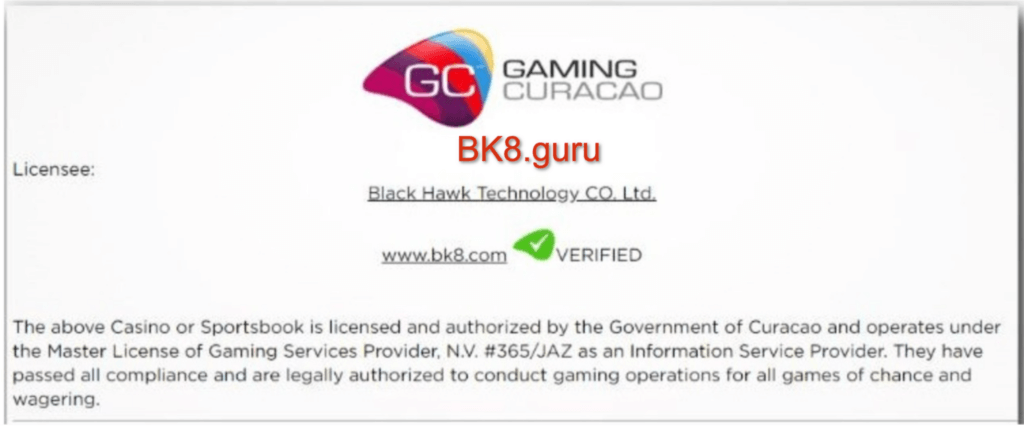 Bk8 được GC-Gaming Curacao cấp giấy phép kinh doanh